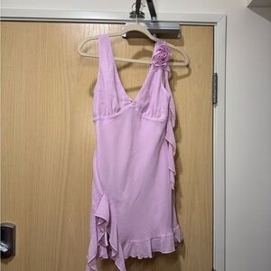 Lilac Sleeveless V-Neck Mini Dress with Rosette Accent